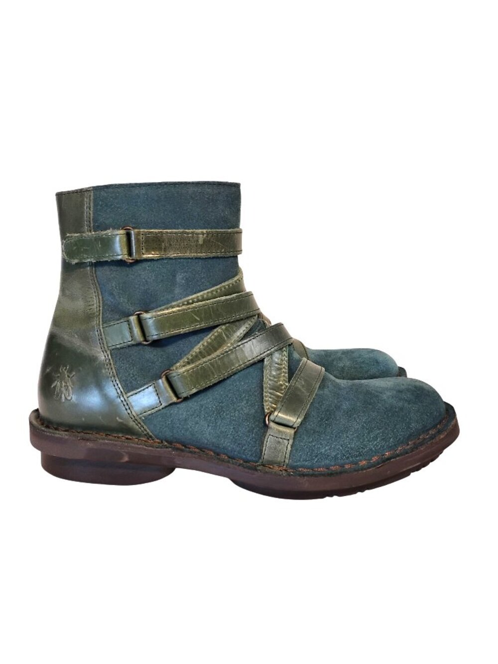 FLY LONDON Womens 7.5/ 38 Blue Suede & Leather Ankle Boots Side Zip